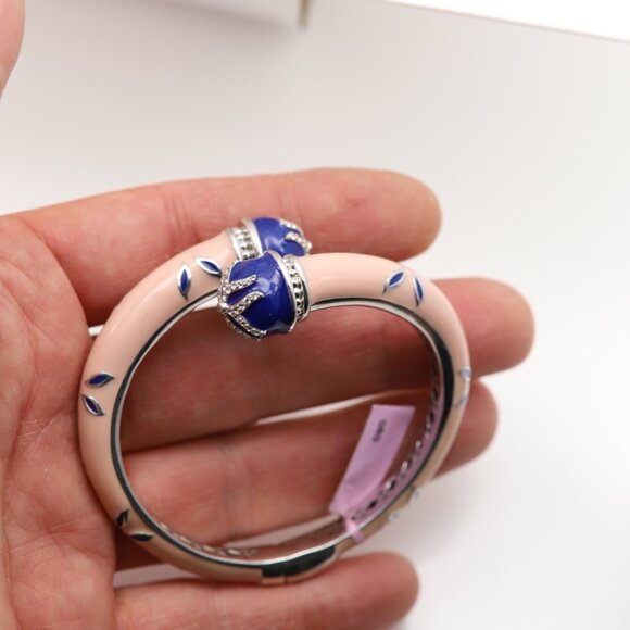 Sterling Silver Large Bangle Cuff Bracelet Pink and Blue Enamel Quartz stones - Picture 8 of 9